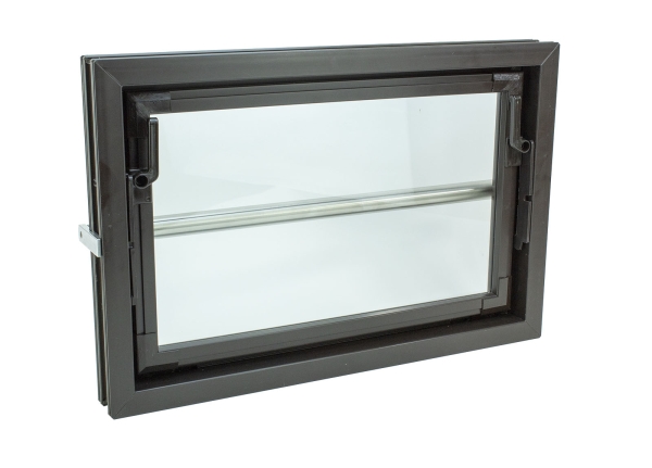 Kellerfenster braun 60 x 50 Einfachverglasung mit Komplett Set Sicherheitsstange
